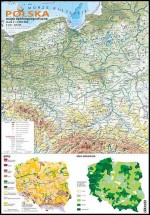 Polska - mapa ogólnogeograficzna + mapki gleb i zalesienia